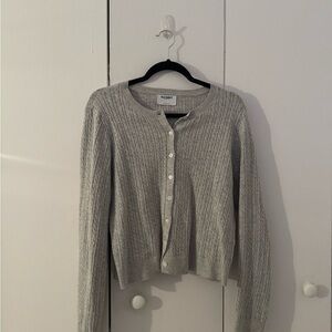 Gray Cable Knit Cardigan Sweater